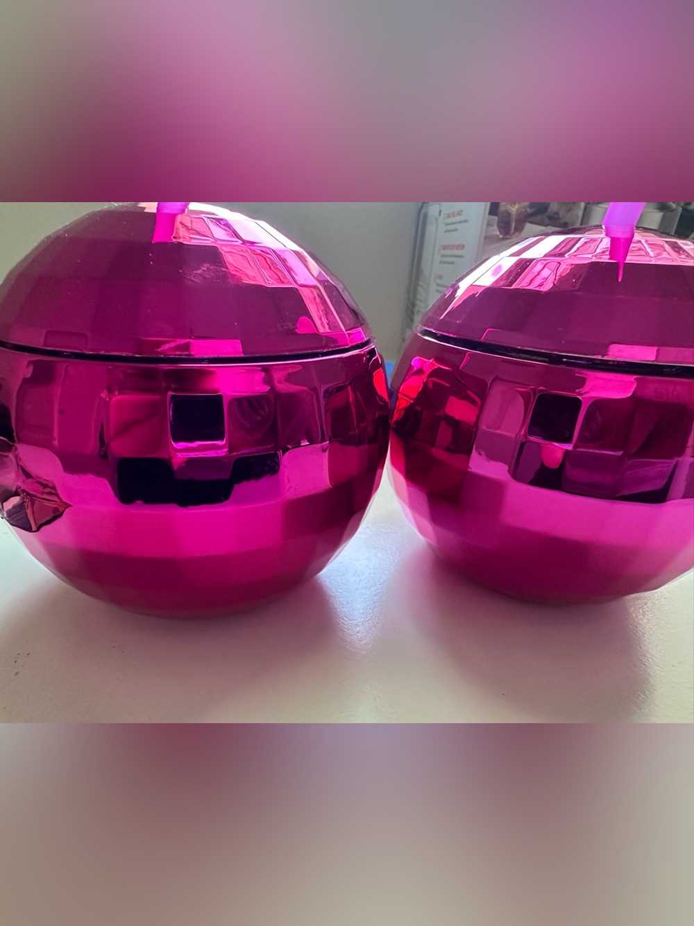 Pink Metallic Disco Ball Reusable Cup Set 14 fl oz